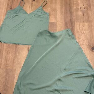 Green Spaghetti Strap Top and Skirt Set